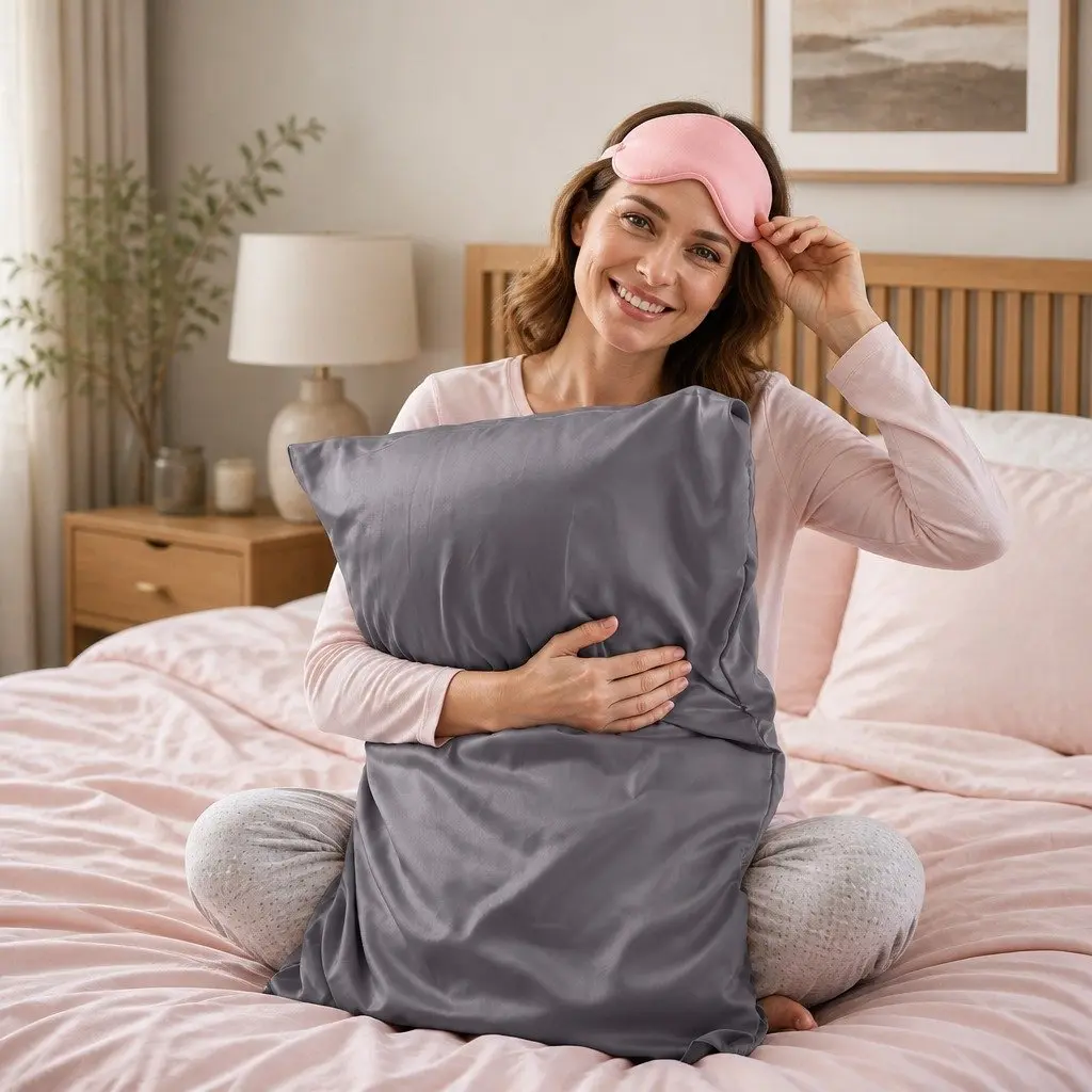 Silk Pillowcase Charcoal 51cm x 76cm Dual-Sided Hypoallergenic Breathable
