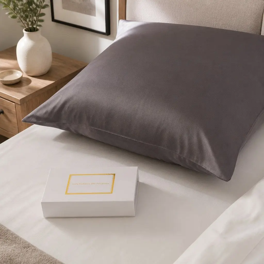 Silk Pillowcase Charcoal 51cm x 76cm Dual-Sided Hypoallergenic Breathable