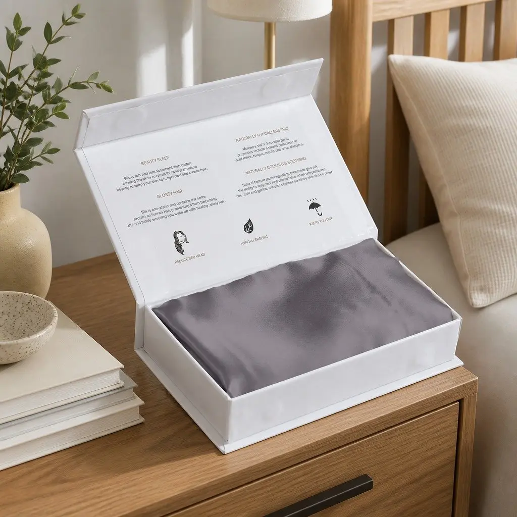Silk Pillowcase Charcoal 51cm x 76cm Dual-Sided Hypoallergenic Breathable