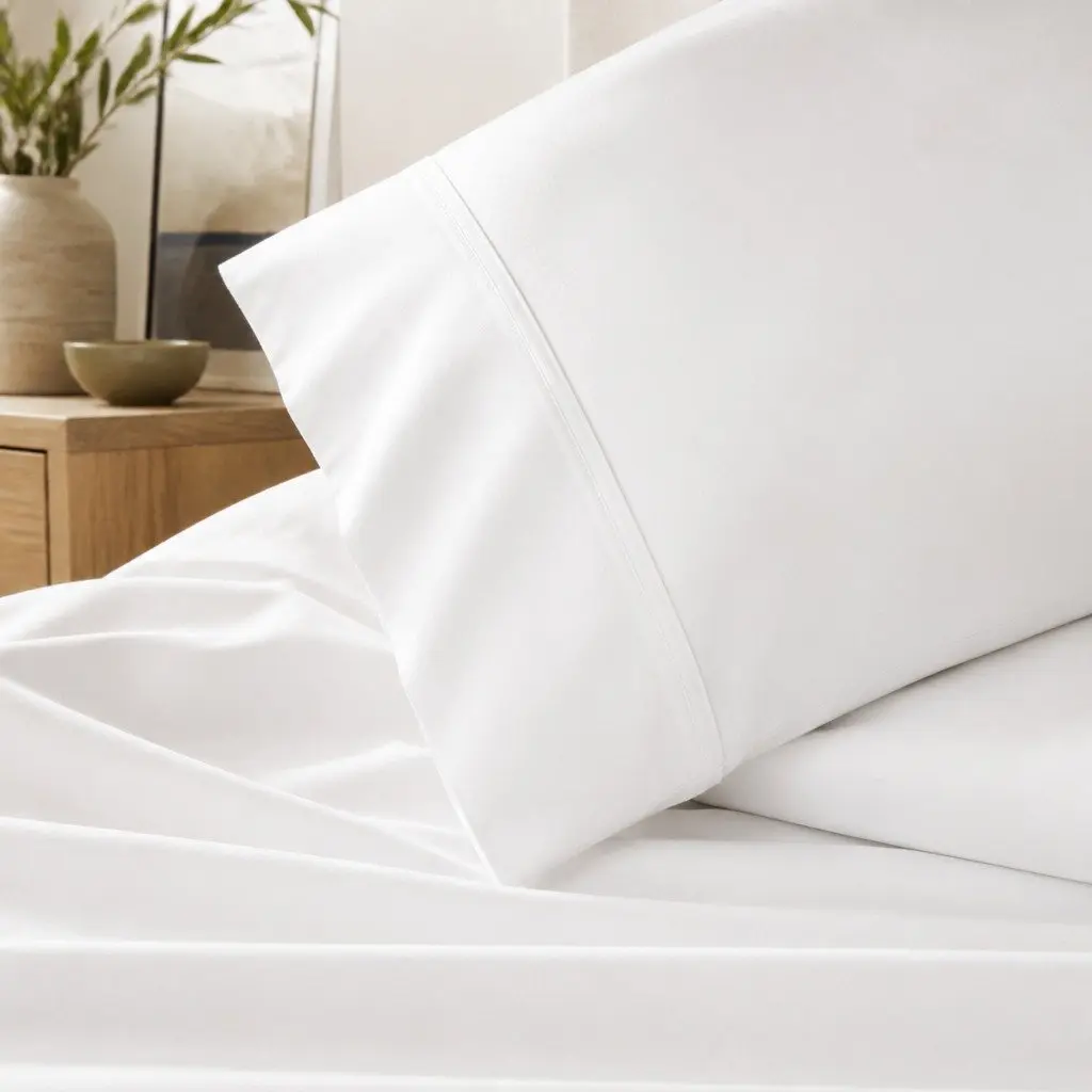 Queen Bamboo Cotton Sheet Set 1000TC Flat Fitted Pillowcases Bedding White
