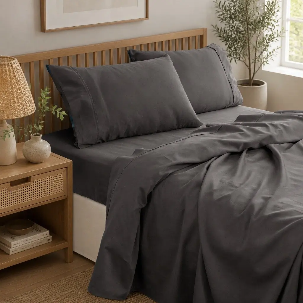 Queen Pewter Bamboo Cotton Sheet Set 1000TC Smooth Texture Hypoallergenic