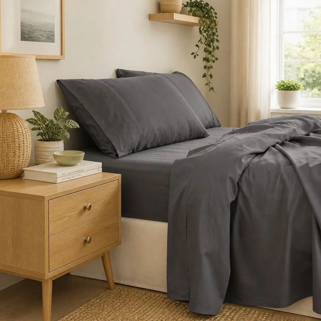 Queen Pewter Bamboo Cotton Sheet Set 1000TC Smooth Texture Hypoallergenic