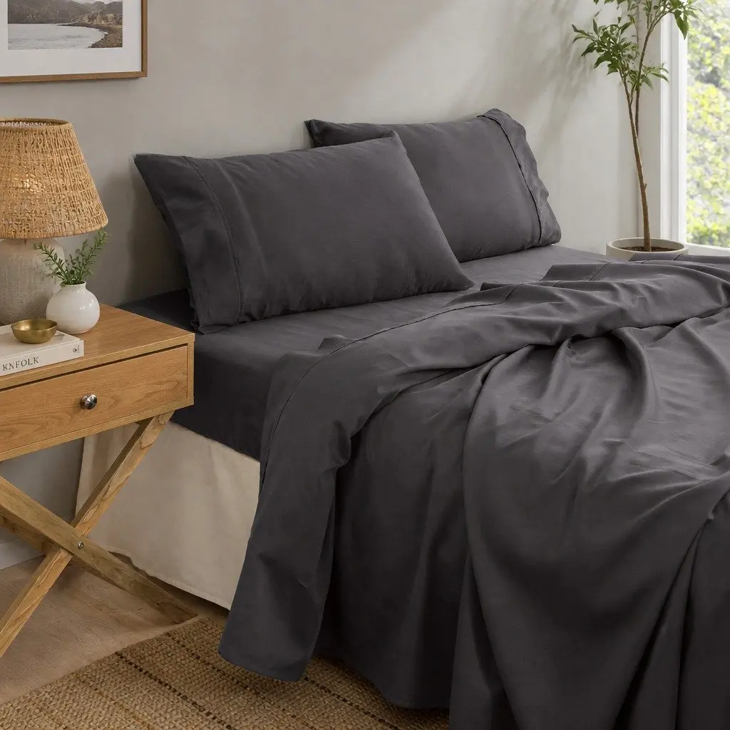 King Sheet Set Pewter 1000TC Bamboo Cotton Blend Hypoallergenic Moisture-Wicking