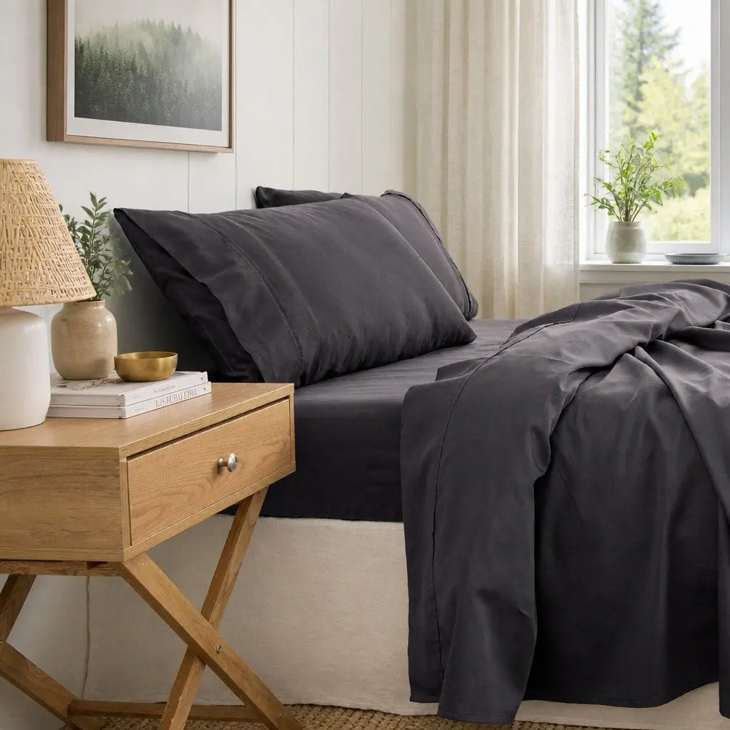 King Sheet Set Pewter 1000TC Bamboo Cotton Blend Hypoallergenic Moisture-Wicking