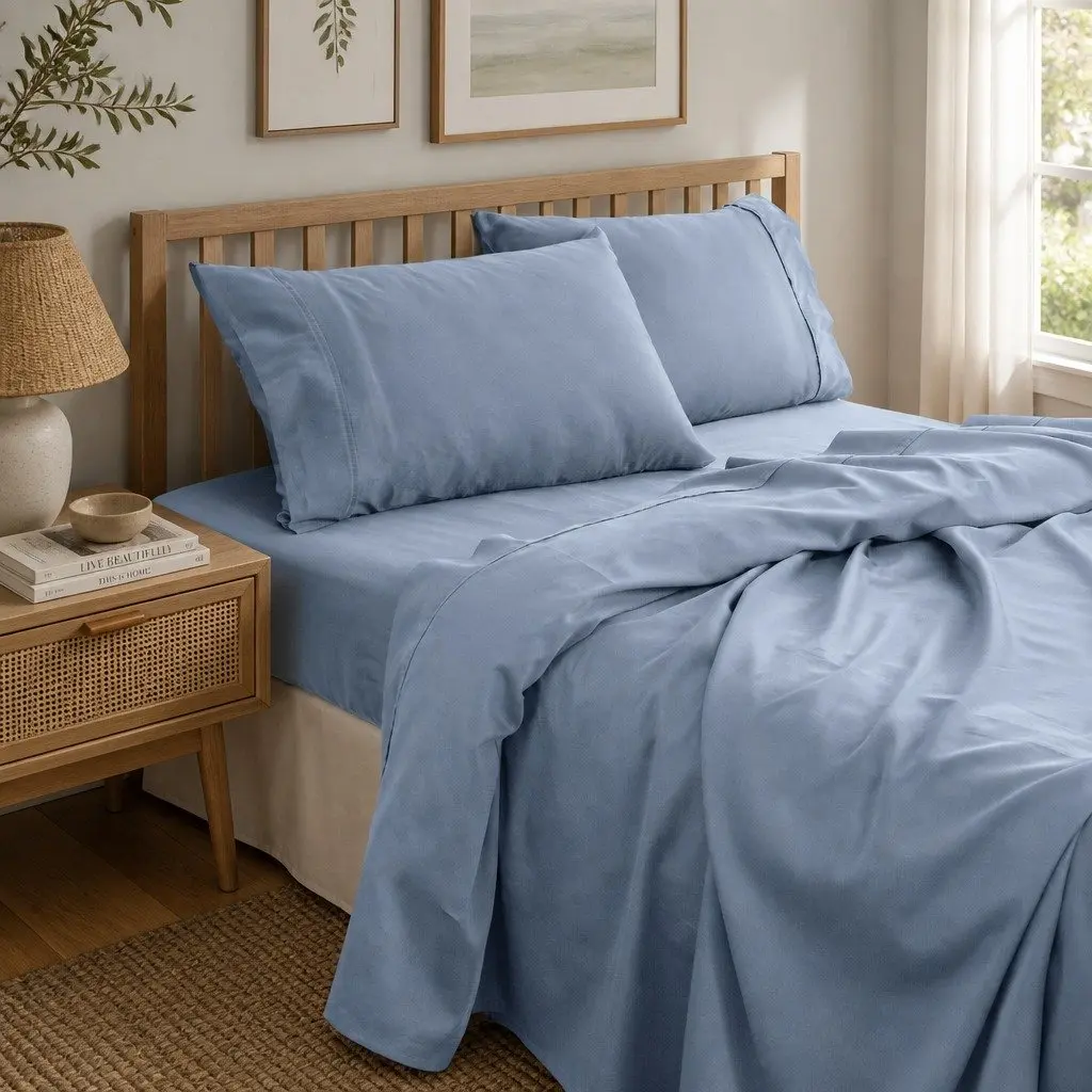 Bamboo Cotton Sheet Set Blue Fog King Size 1000TC Antimicrobial Hypoallergenic Soft Bedding