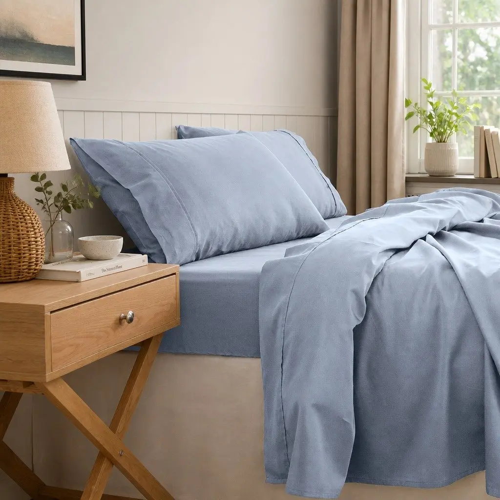 Bamboo Cotton Sheet Set Blue Fog King Size 1000TC Antimicrobial Hypoallergenic Soft Bedding
