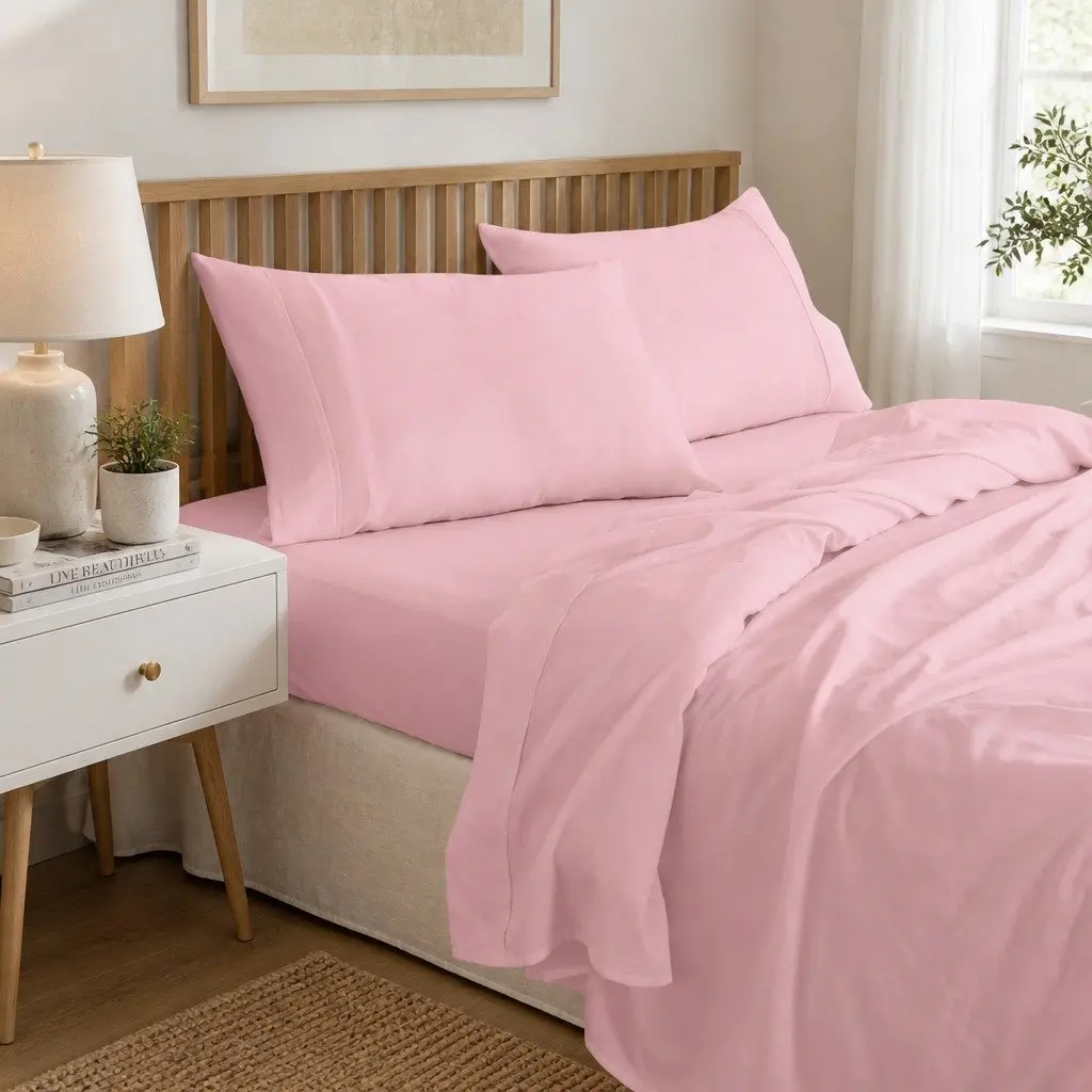 King Bed Sheet Set Blush 1000TC Bamboo Cotton Blend Hypoallergenic