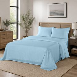Concise 4 Piece Double Bed Sheet Set in Sky Blue