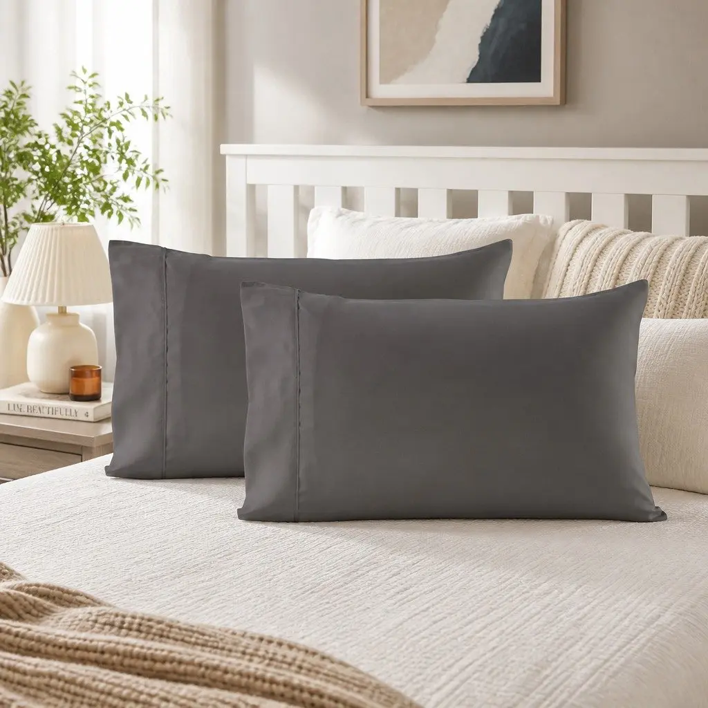 King Size Sheet Set Charcoal 1200TC Satin Weave UltraSoft 4 Piece Bedding Flat Fitted Pillowcases