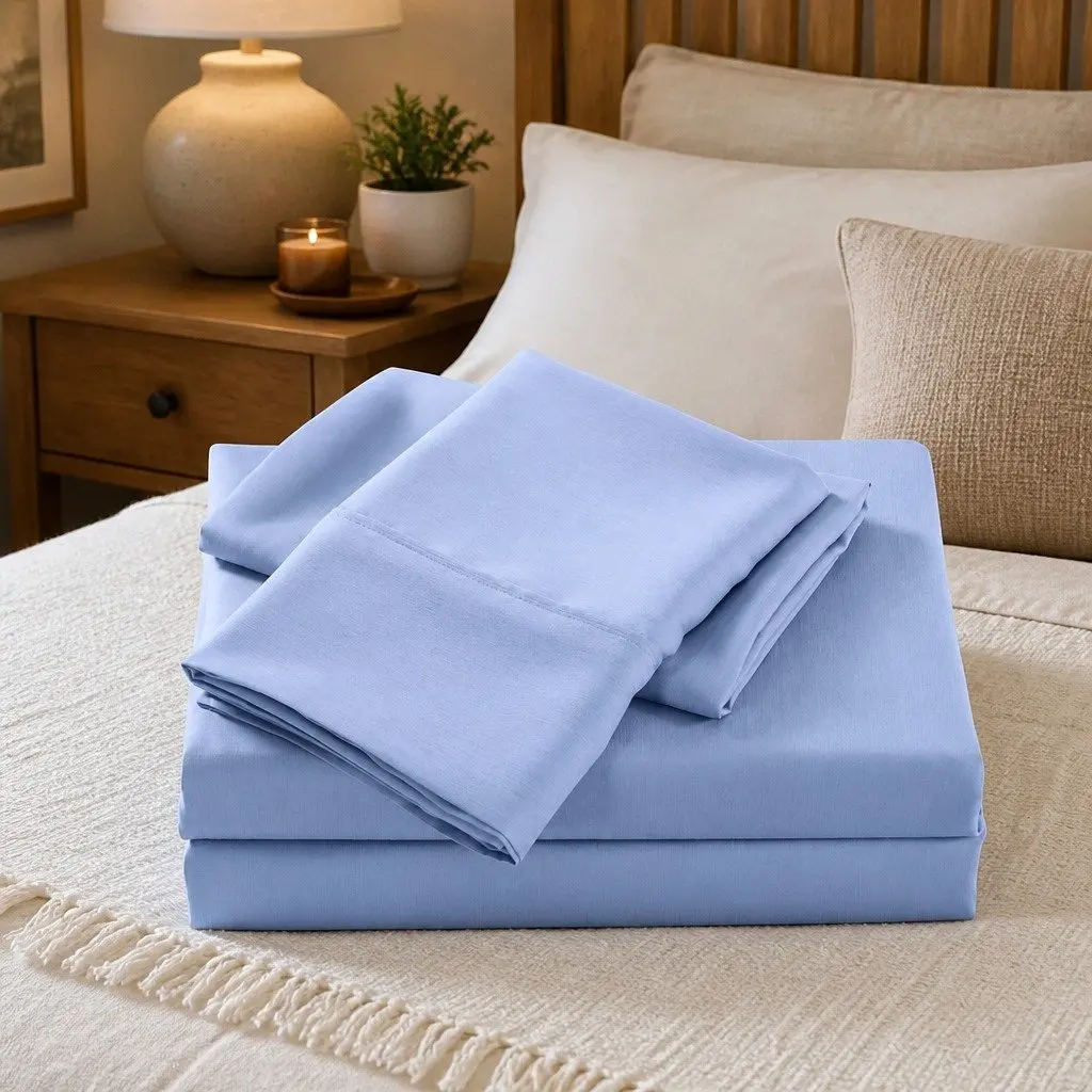 Bamboo Cooling Sheet Set Light Blue King Size 2000TC Breathable Moisture Wicking