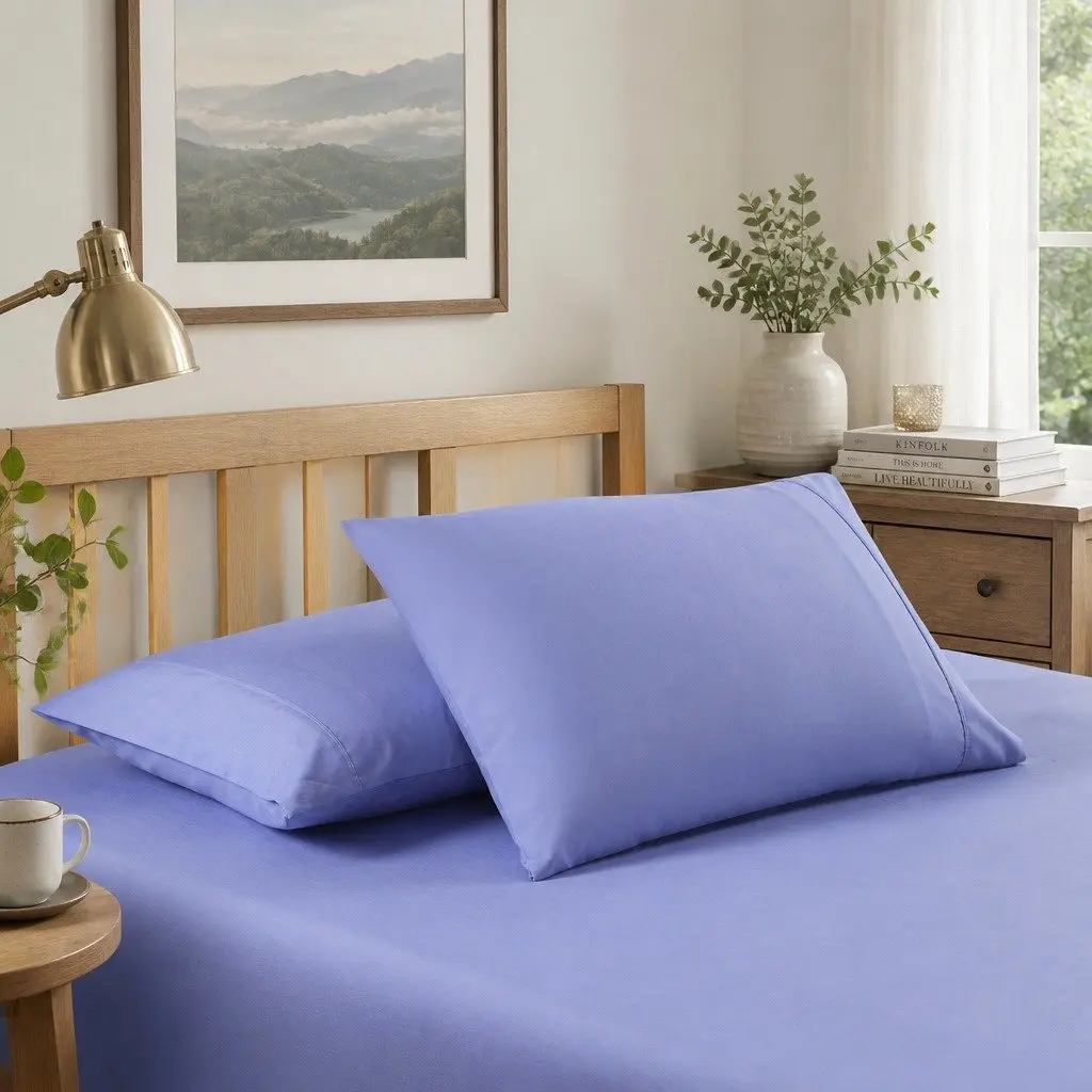 Bamboo Cooling Sheet Set Mid Blue King 2000TC Satin Soft Breathable Moisture-Wicking