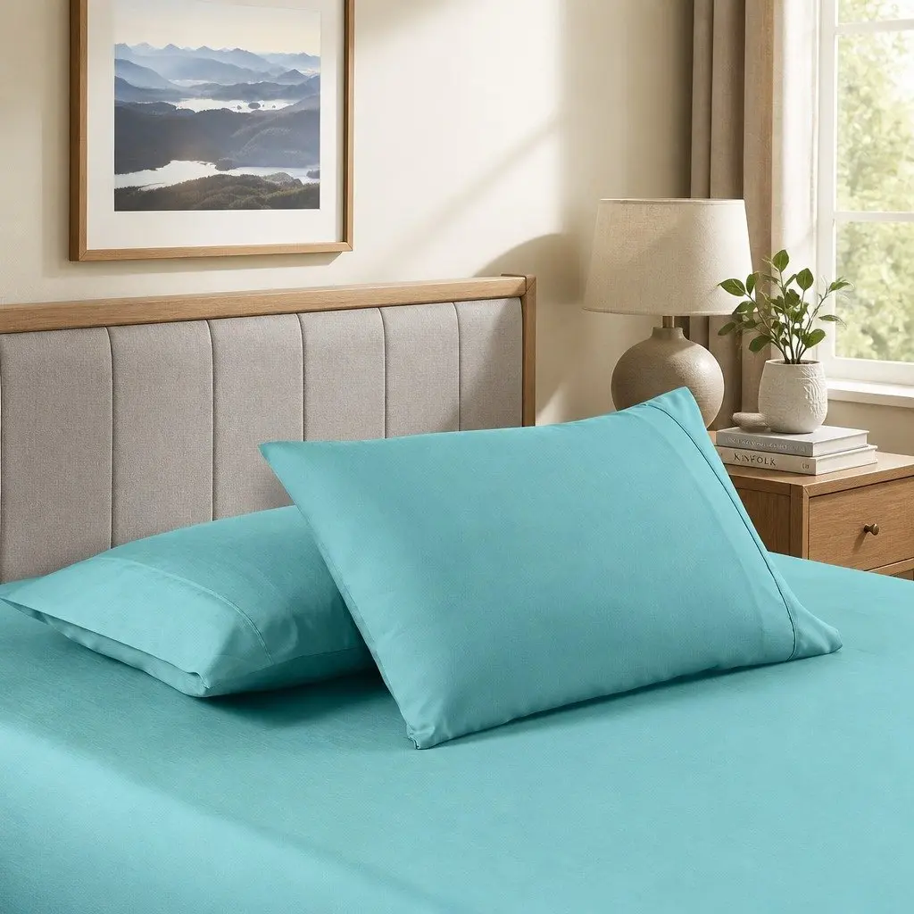 Bamboo Cooling Sheet Set Aqua Single Bed 2000TC Soft Breathable Moisture Wicking
