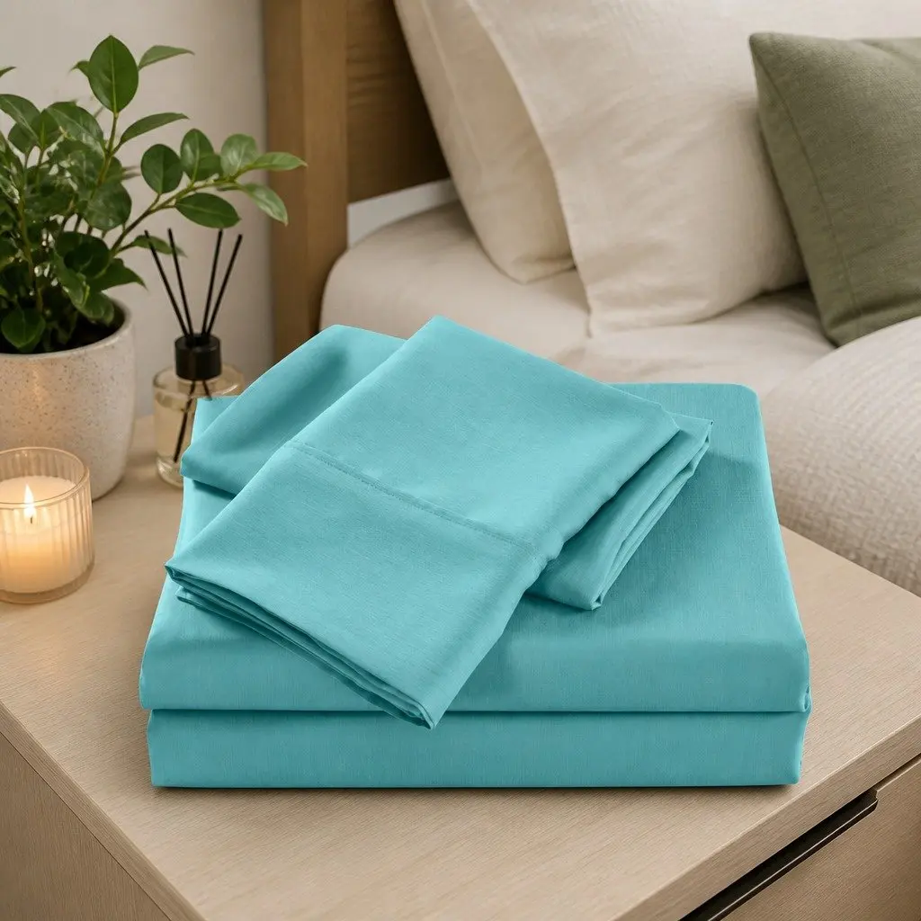 Bamboo Cooling Sheet Set Aqua Single Bed 2000TC Soft Breathable Moisture Wicking
