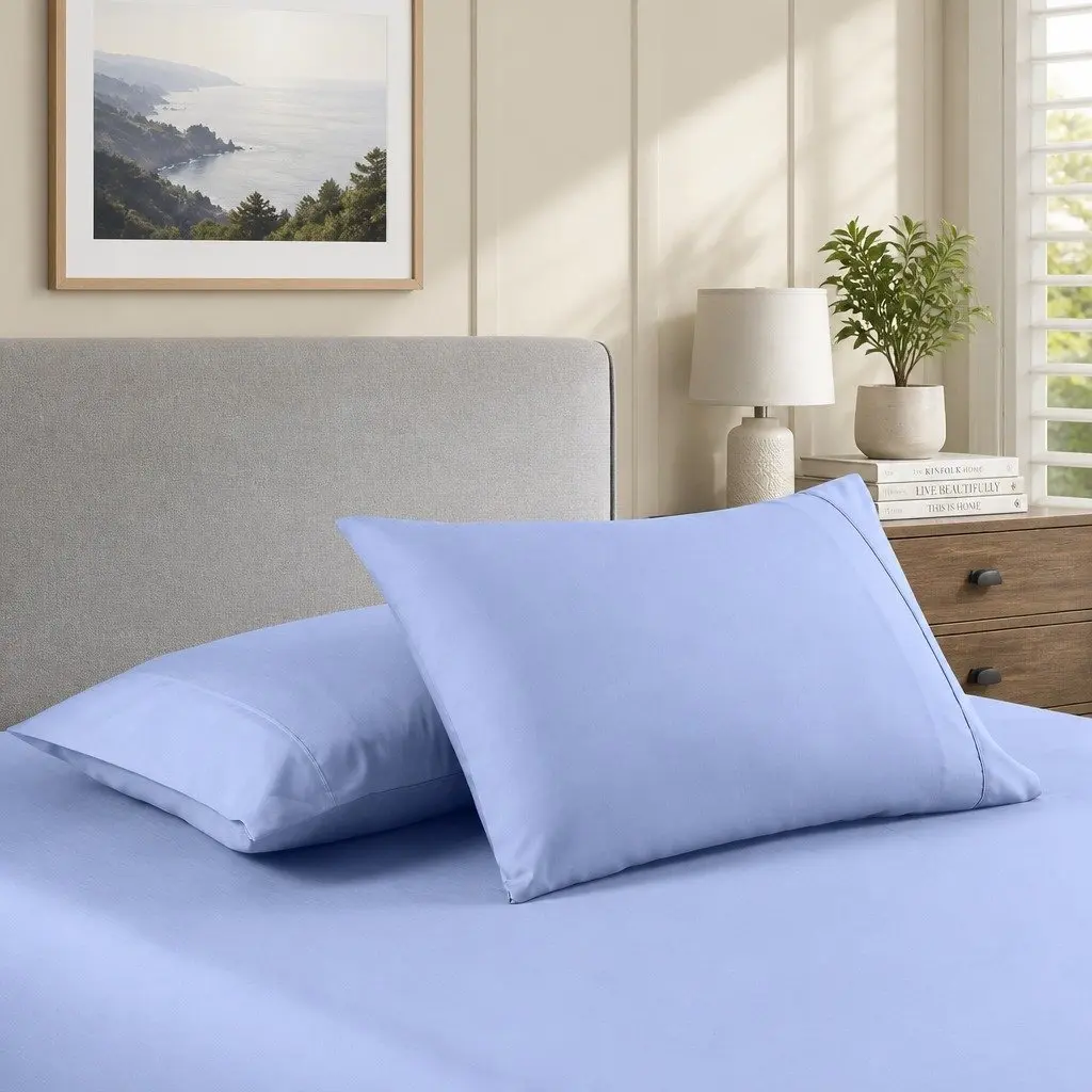 Bamboo Cooling Sheet Set Light Blue Single Bed 2000TC Breathable Hypoallergenic