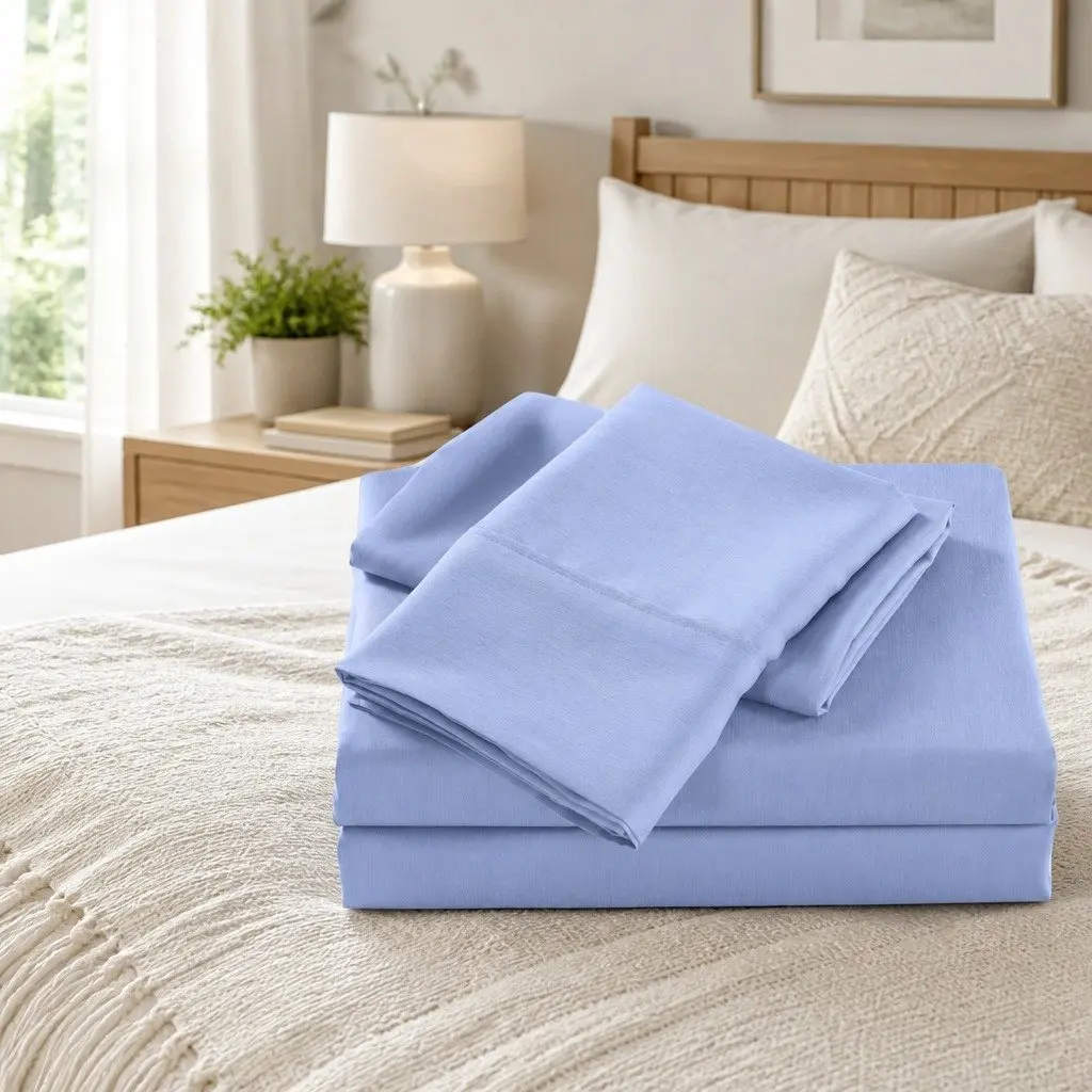 Bamboo Cooling Sheet Set Light Blue Single Bed 2000TC Breathable Hypoallergenic