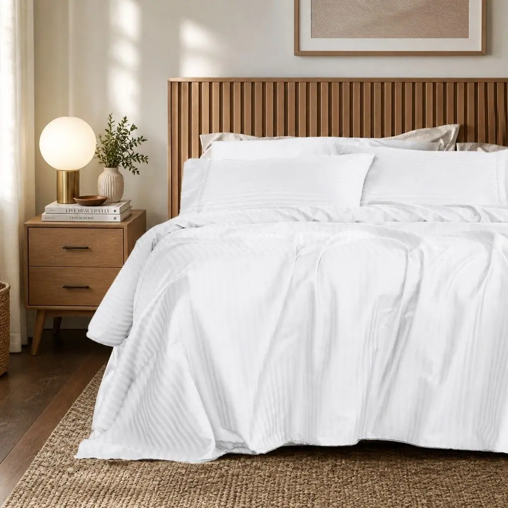 1200 Thread Count Damask Stripe Queen Sheet Set, Soft and Durable