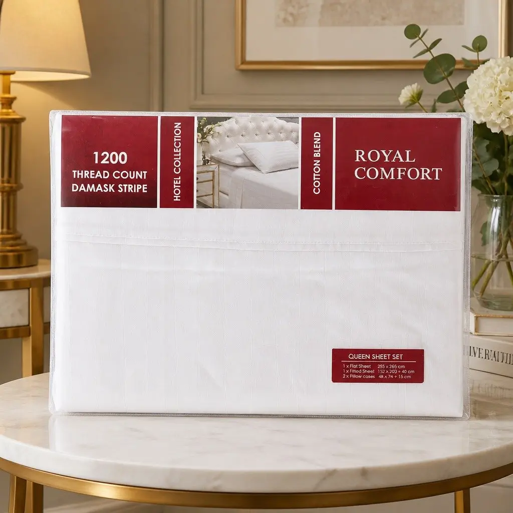 1200 Thread Count Damask Stripe Queen Sheet Set, Soft and Durable