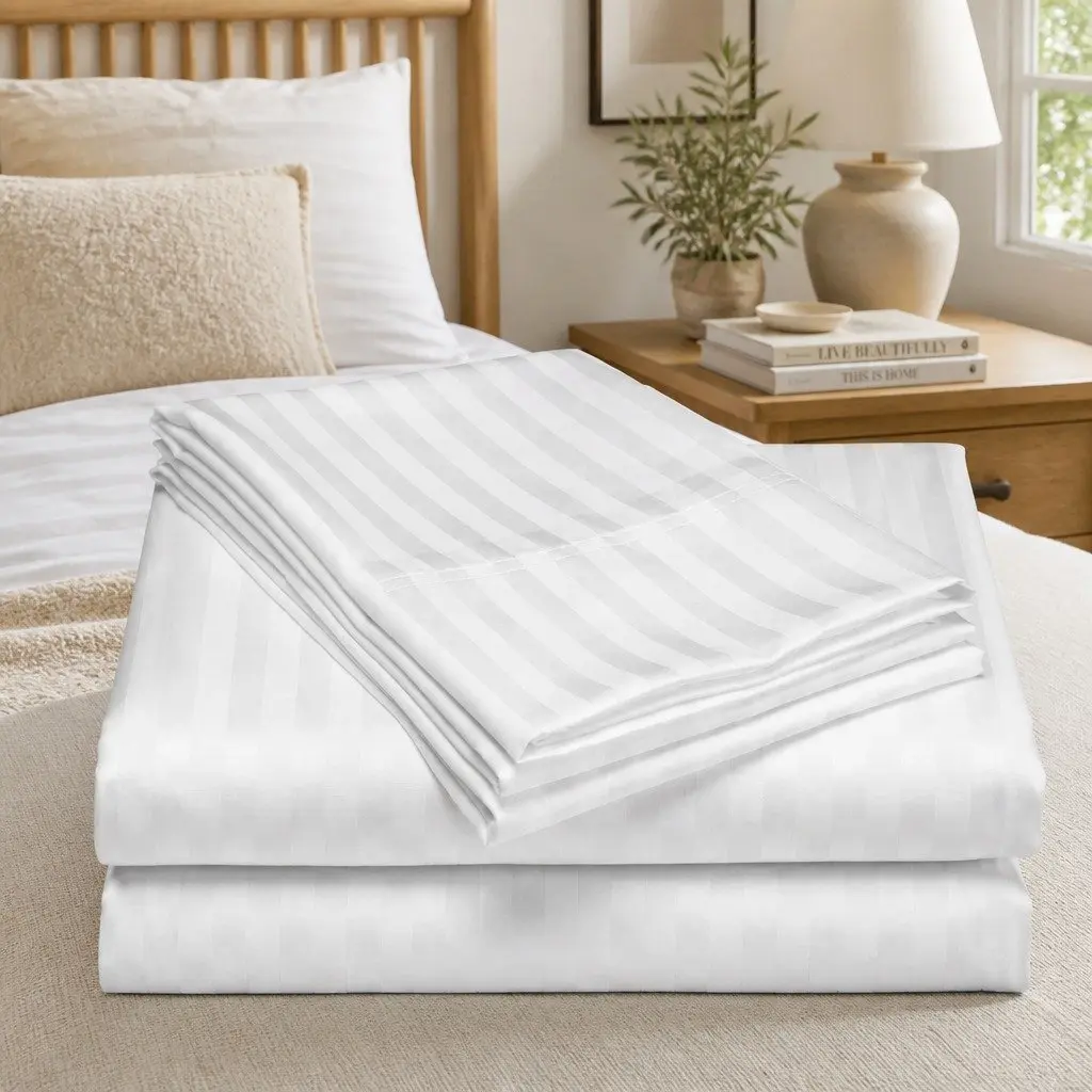 1200 Thread Count Damask Stripe Queen Sheet Set, Soft and Durable