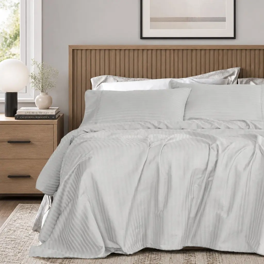 Queen Sheet Set Silver 1200 Thread Count Sateen Damask Stripe