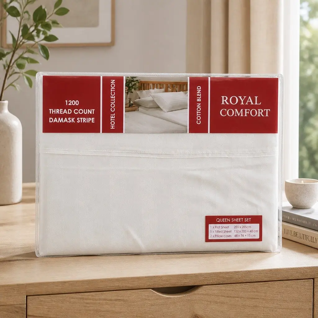 Queen Sheet Set Silver 1200 Thread Count Sateen Damask Stripe