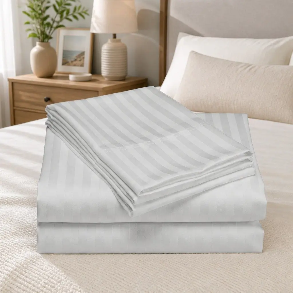 Queen Sheet Set Silver 1200 Thread Count Sateen Damask Stripe