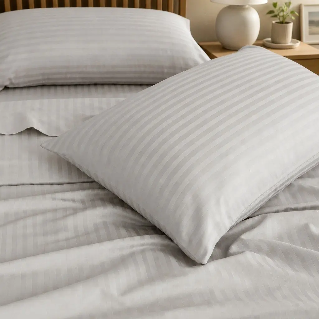 Queen Sheet Set Silver 1200 Thread Count Sateen Damask Stripe
