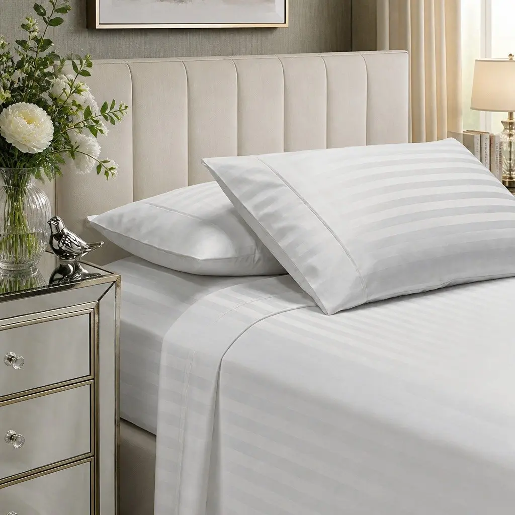 King Size Sateen Sheet Set with Damask Stripe