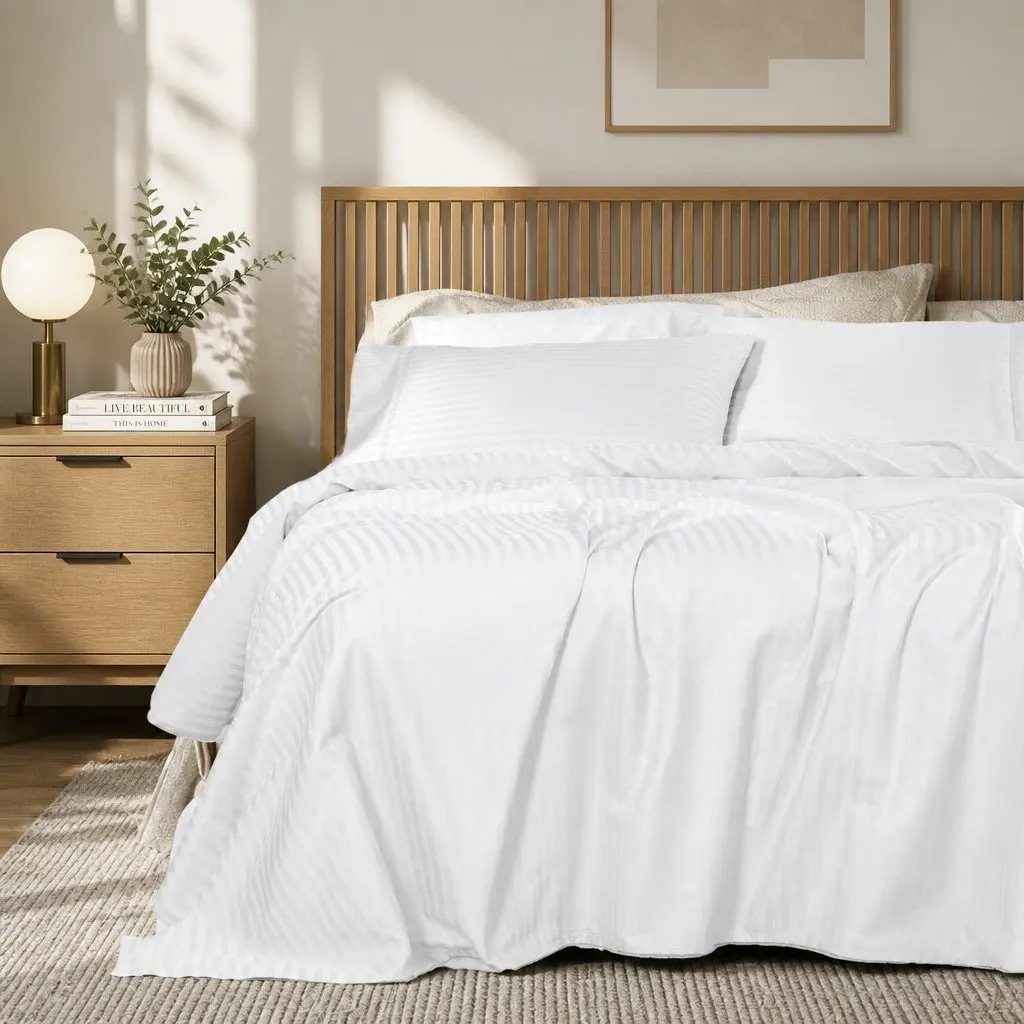 King Size Sateen Sheet Set with Damask Stripe