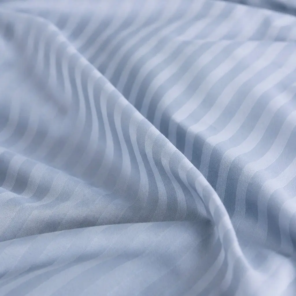 1200 Thread Count Damask Stripe Cotton Blend Sheet Set King Blue Fog Sateen