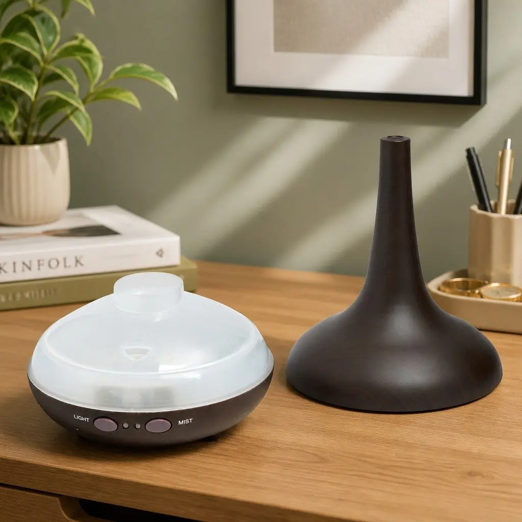 Ultrasonic Aroma Diffuser Humidifier Dark Wood Grain 200ml Colour Changing LED Mood Lights Auto Safety Shut Off Ultra Quiet Operation