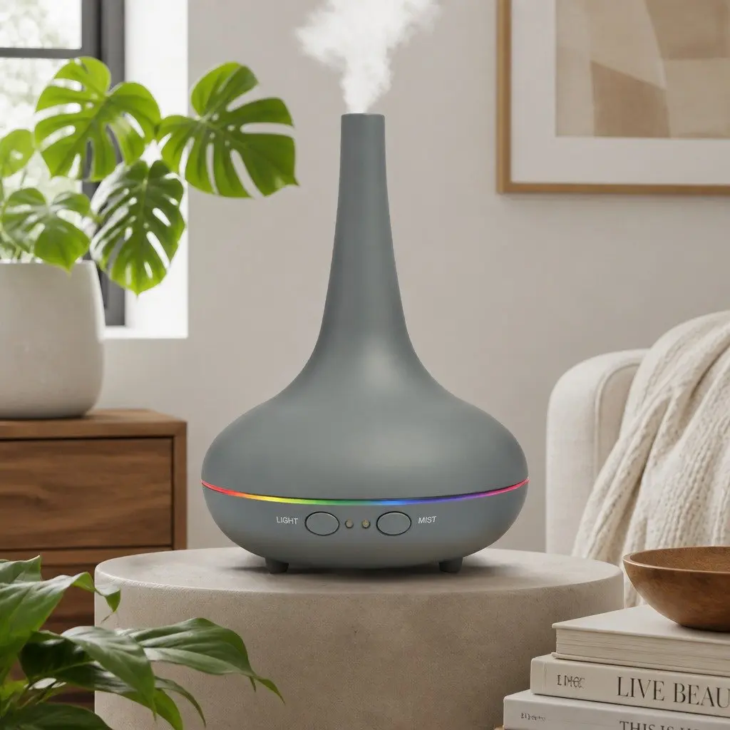 Ultrasonic Aroma Diffuser Humidifier Cool Grey 200ml Colour Changing LED Mood Lights Quiet Operation
