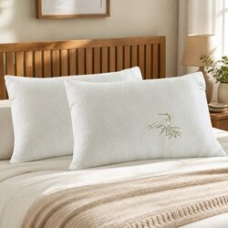 Memory Foam Pillow Twin Pack Bamboo Cover Contoured Neck Head Support Sleeping