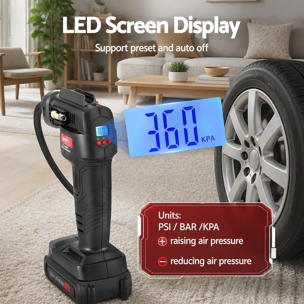 Cordless Tyre Inflator Portable Air Compressor Pump 20V 120PSI Digital LED