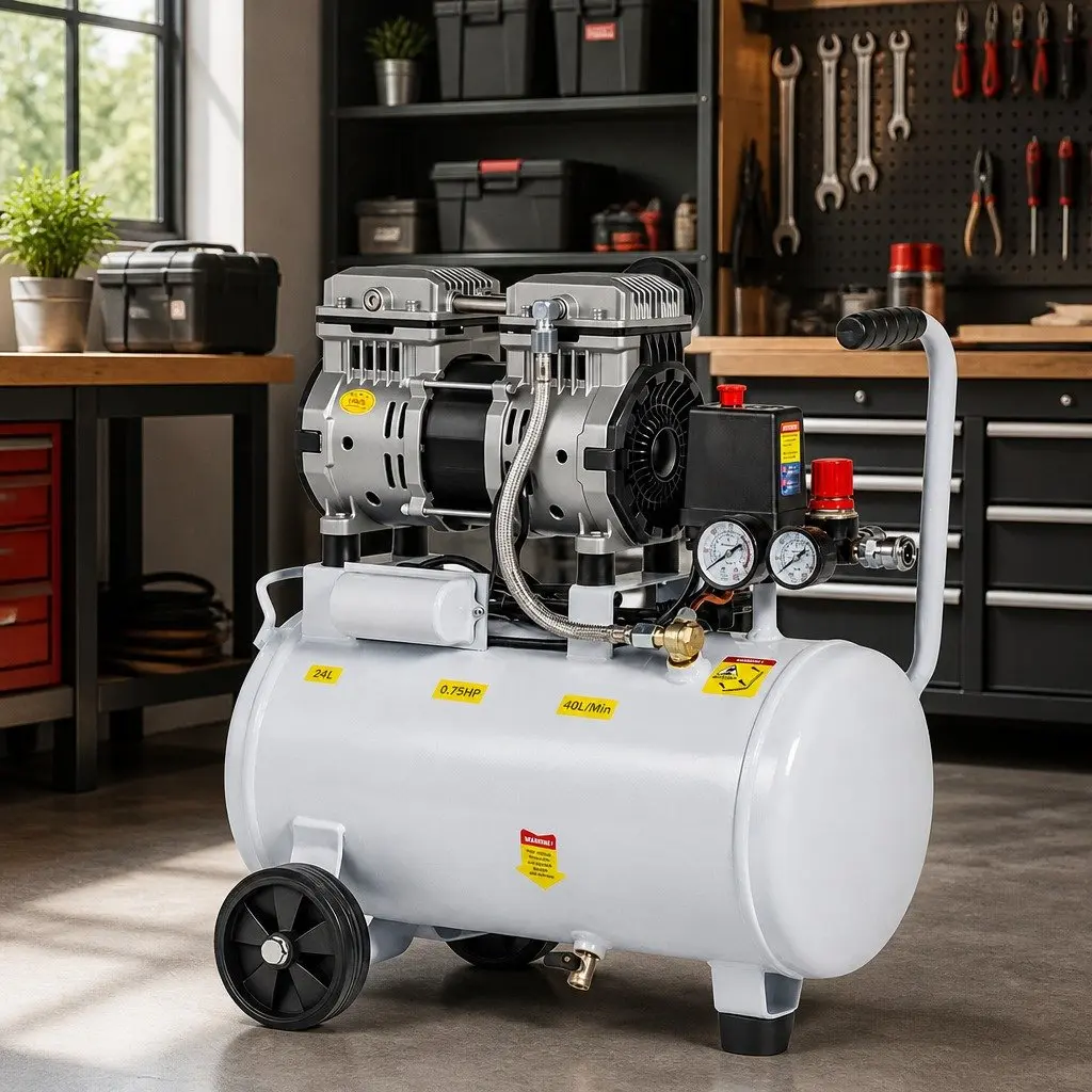 Air Compressor White 24L Portable Quiet Oil-Free Tyre Inflator Electric Power