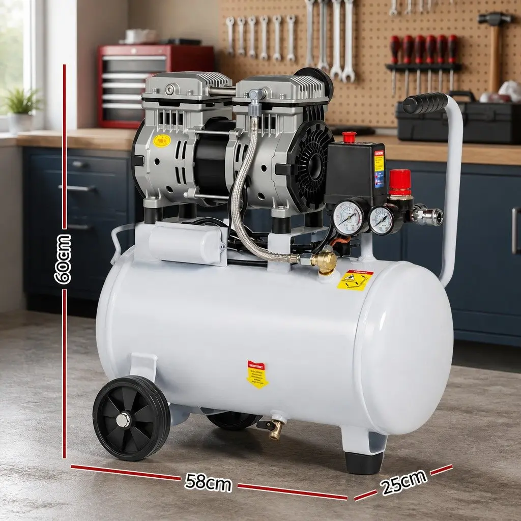 Air Compressor White 24L Portable Quiet Oil-Free Tyre Inflator Electric Power