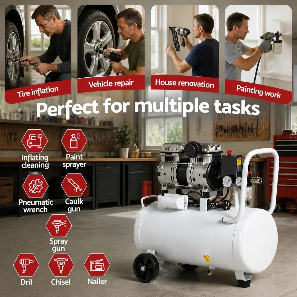 30L Air Compressor White Portable Oil-Free Quiet 0.75HP 40L/Min