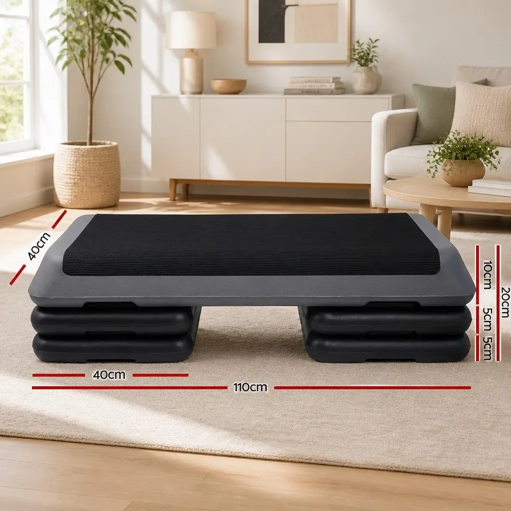 Aerobic Step Black Grey 110cm 3 Level Adjustable Anti-Slip Surface