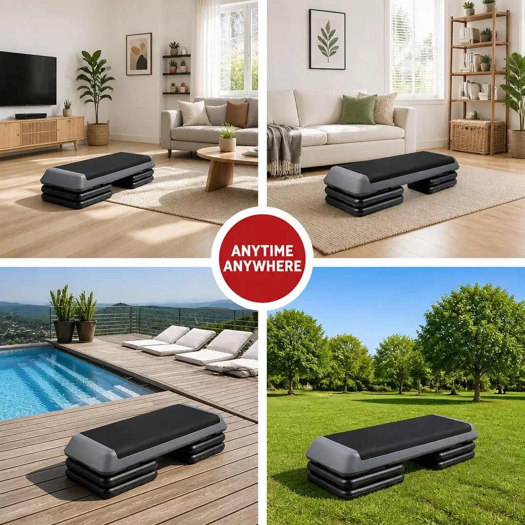 Aerobic Step Black Grey 110cm 3 Level Adjustable Anti-Slip Surface