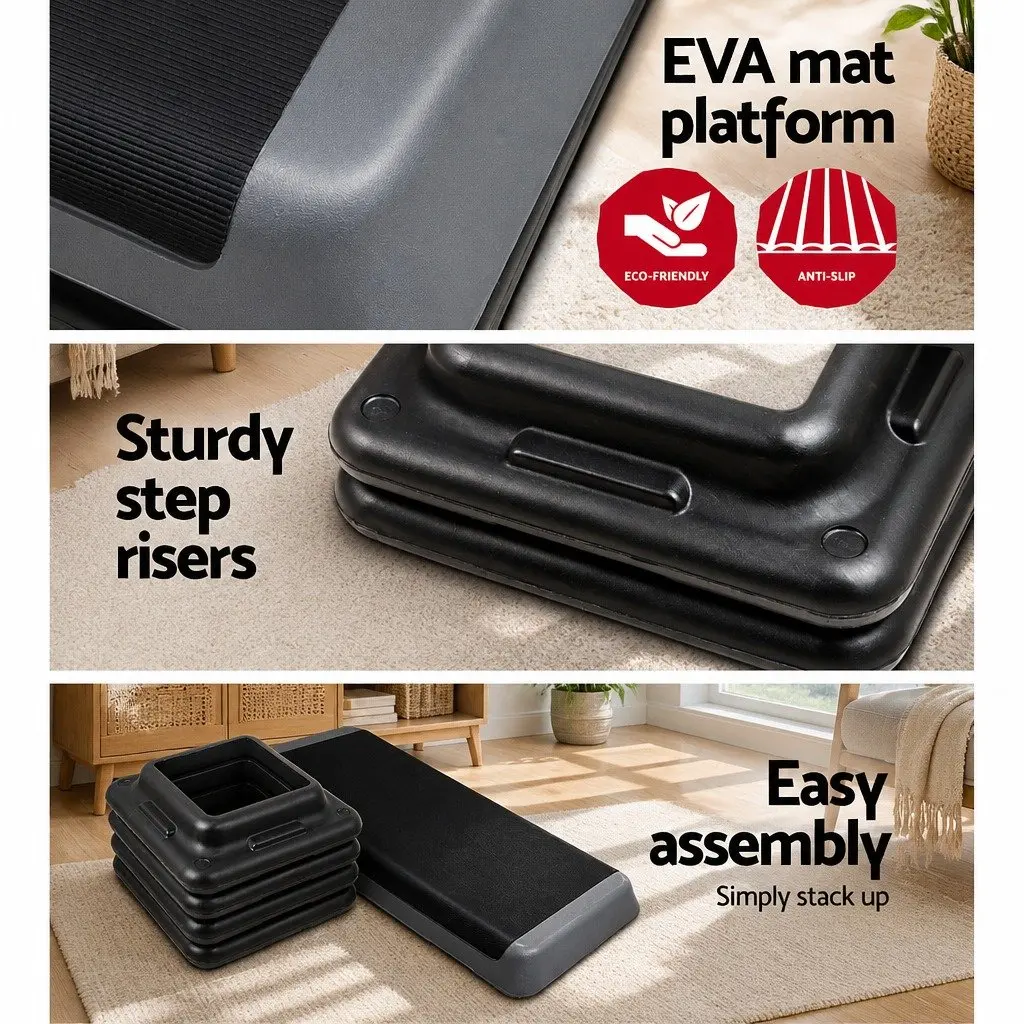 Aerobic Step Black Grey 110cm 3 Level Adjustable Anti-Slip Surface