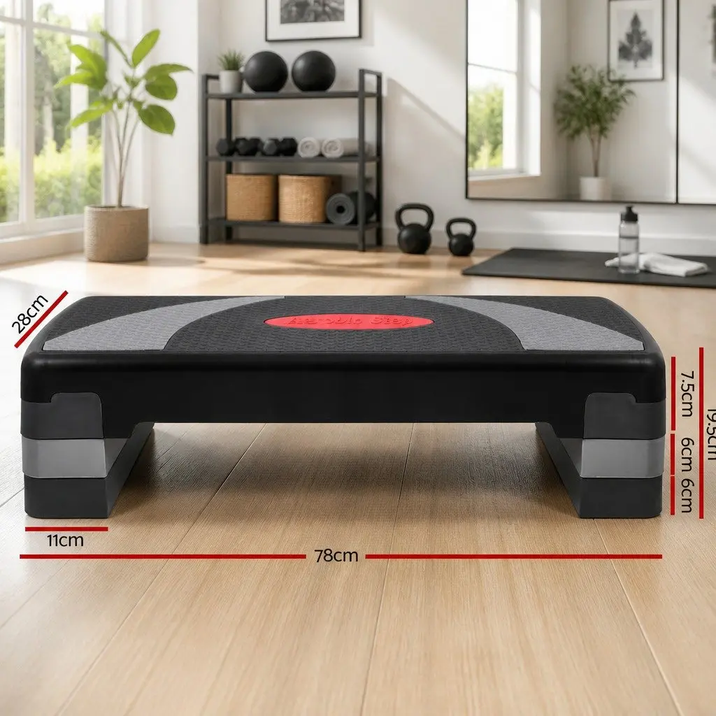 Aerobic Step Black 3 Level Adjustable Anti-slip Surface Wide Stepping Platform