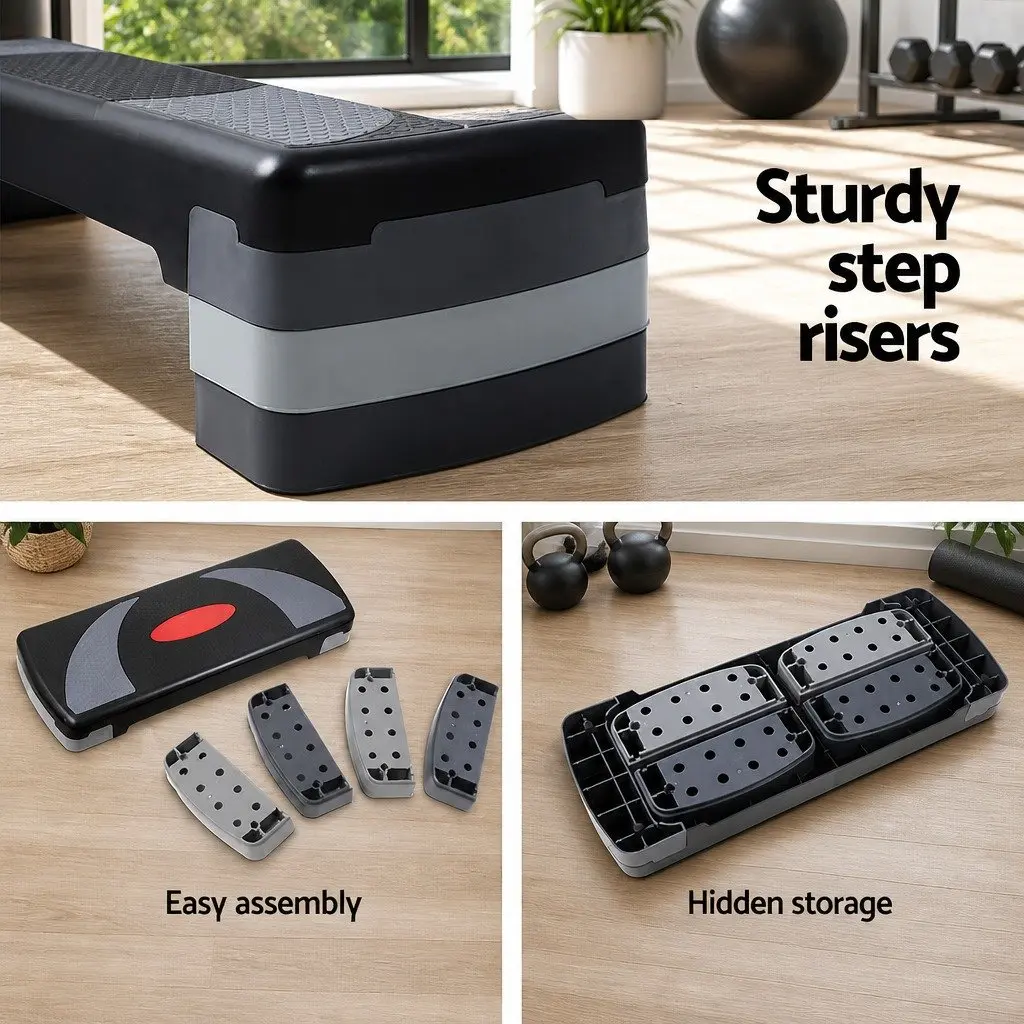 Aerobic Step Black 3 Level Adjustable Anti-slip Surface Wide Stepping Platform