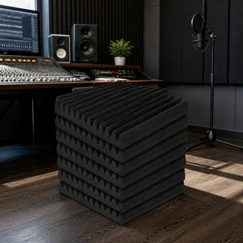 Acoustic Foam Wedge Tiles Black 30x30x5cm High Density Sound Absorption 60 Piece