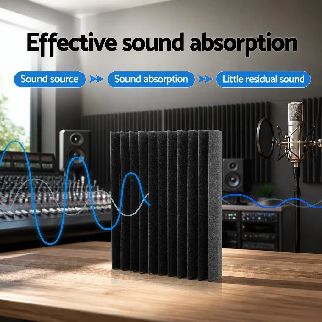 Acoustic Foam Wedge Tiles Black 30x30x5cm High Density Sound Absorption 60 Piece