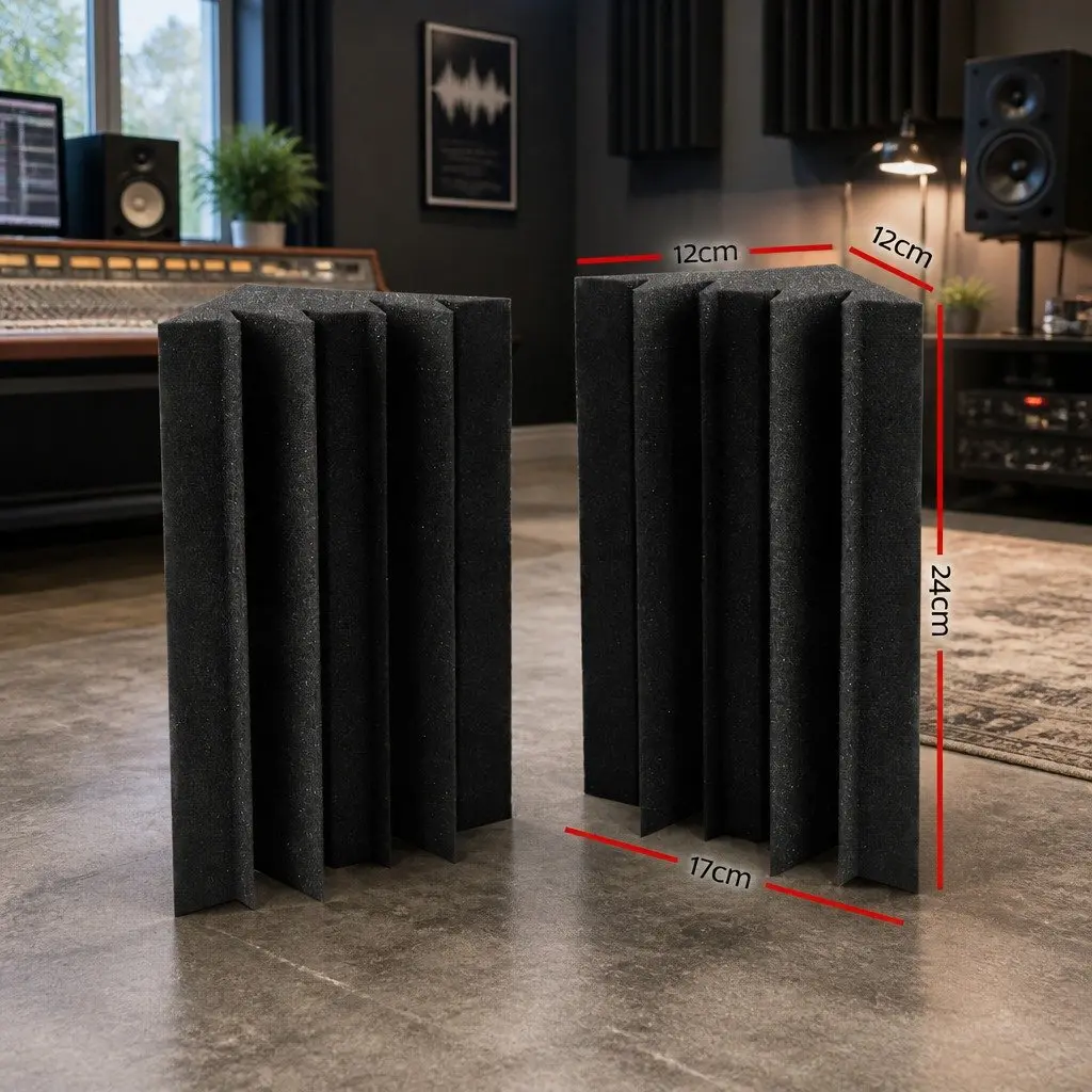 Acoustic Foam Corner Bass Trap Black 12cm x 17cm x 24cm High-Density Sound Absorption Soundproofing Tiles 60 Piece