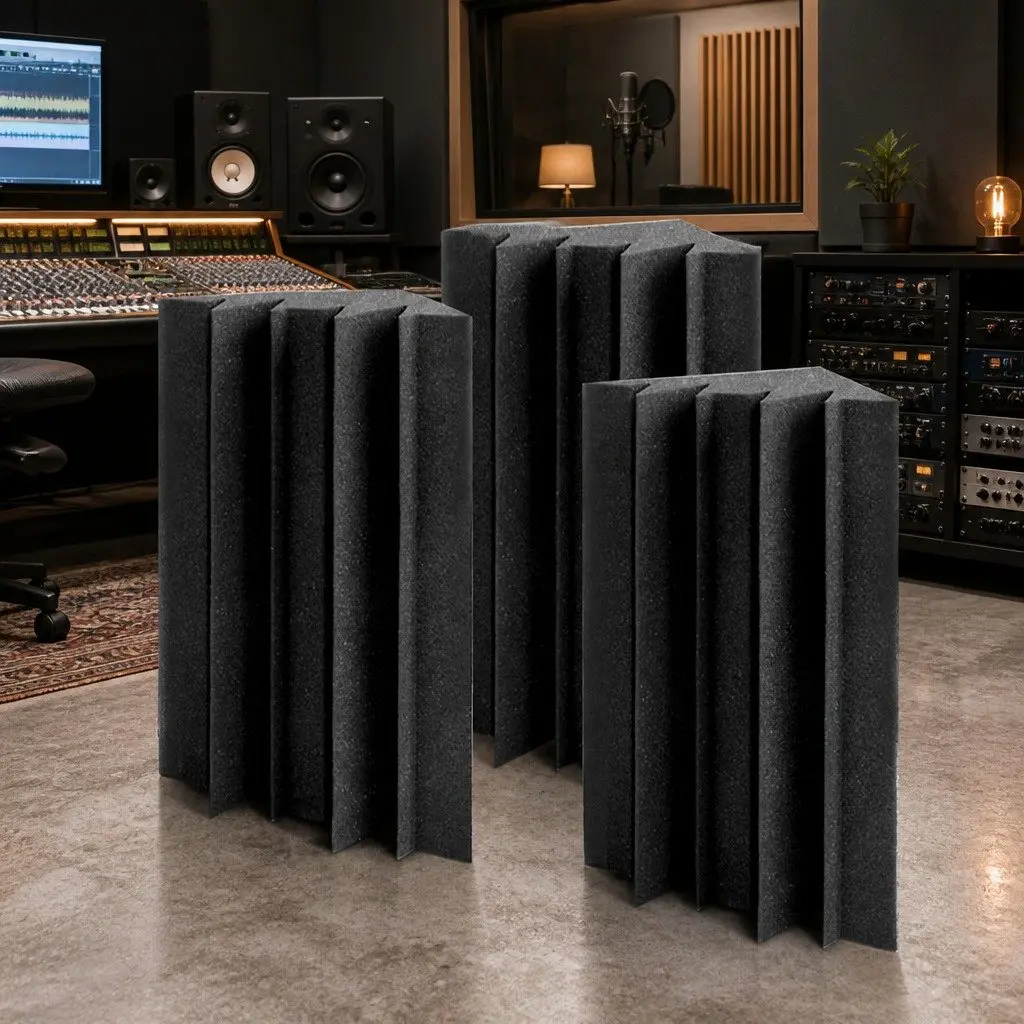 Acoustic Foam Corner Bass Trap Black 12cm x 17cm x 24cm High-Density Sound Absorption Soundproofing Tiles 60 Piece