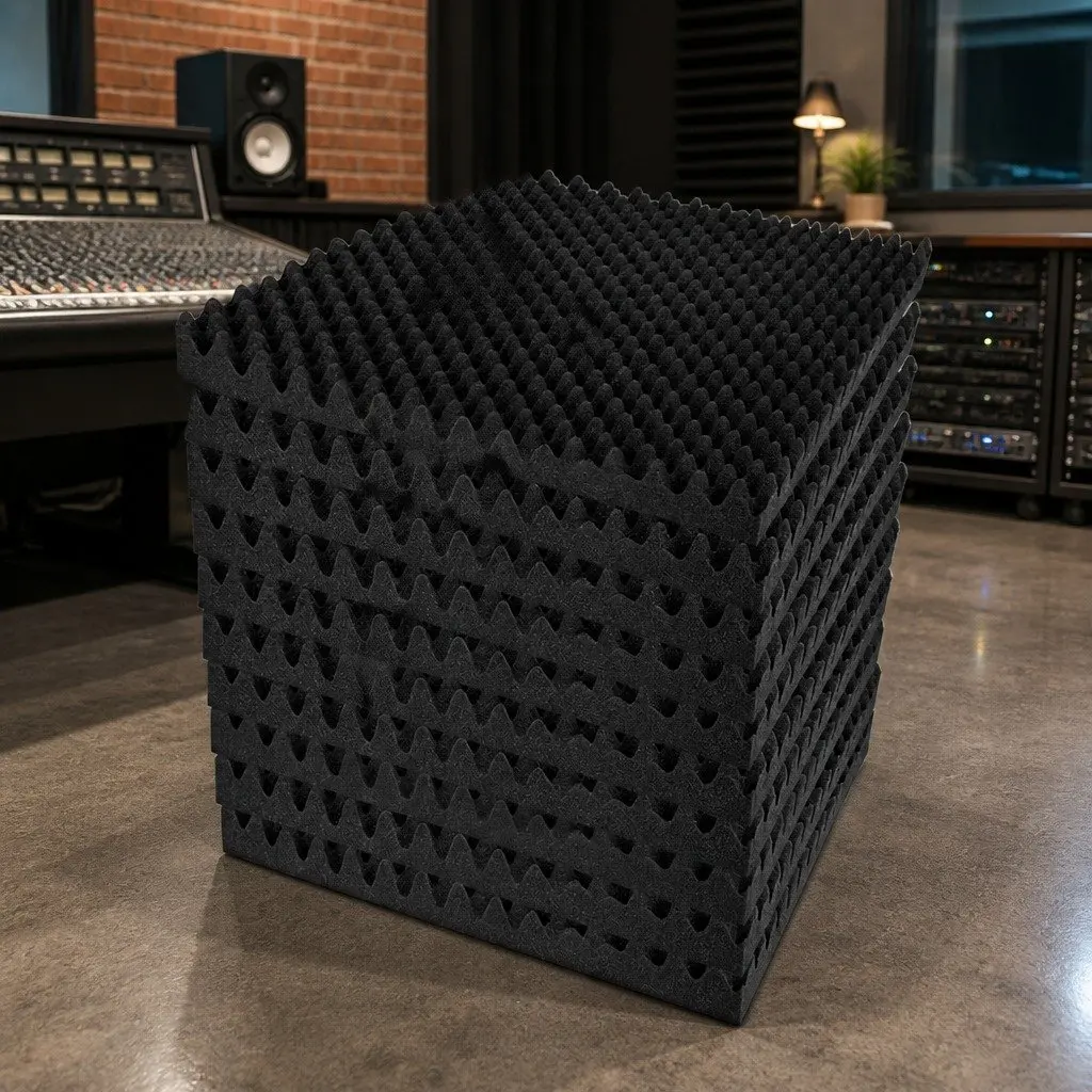 Acoustic Foam Panels Black 50x50x5cm Eggshell Textured Sound Absorption