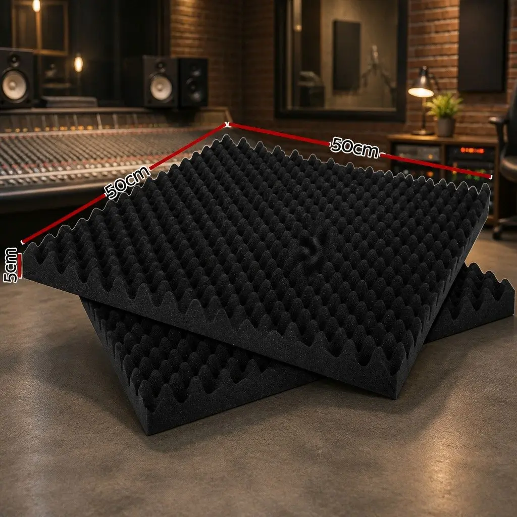 Acoustic Foam Panels Black 50x50x5cm Eggshell Textured Sound Absorption