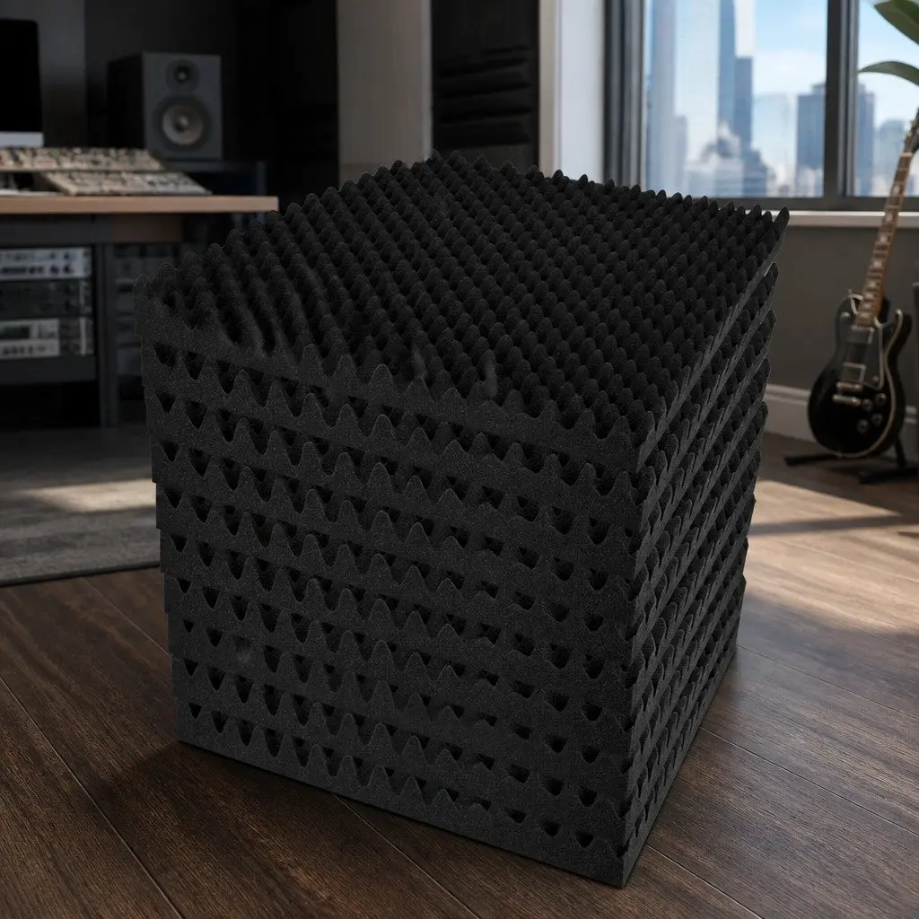 Acoustic Foam Panels Black 50x50x5cm Eggshell Sound Absorption