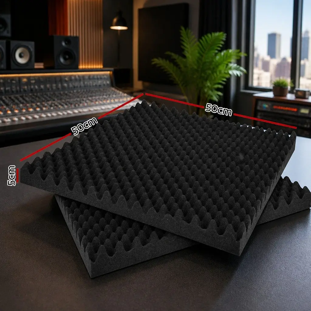 Acoustic Foam Panels Black 50x50x5cm Eggshell Sound Absorption