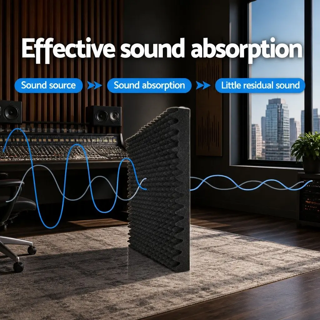 Acoustic Foam Panels Black 50x50x5cm Eggshell Sound Absorption